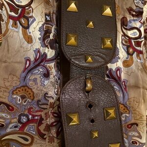 Roberto Cavalli  Brown Leather Belt with Pyramid Stones.